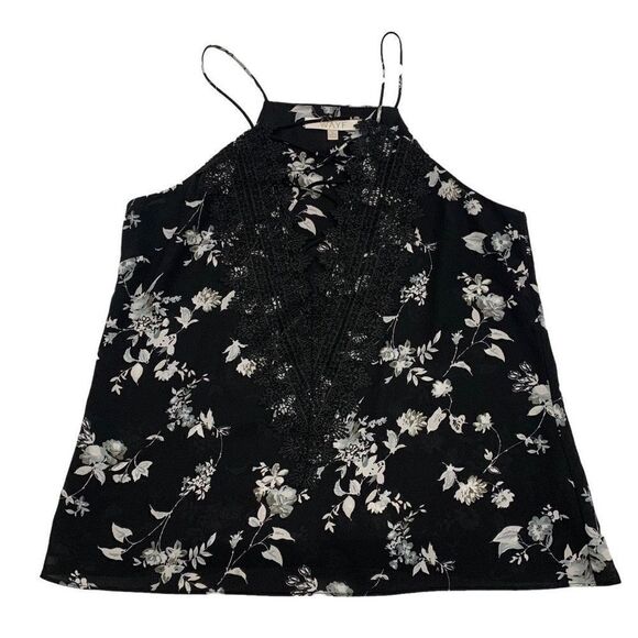 Wayf Tops - WAYF Posie Strappy black floral lace cutout halter tank lined sleeveless top S